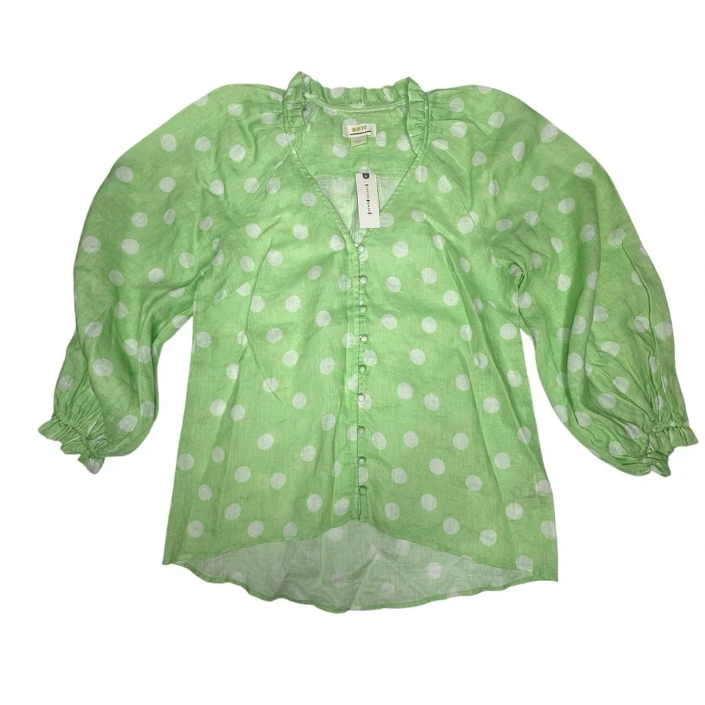 NWT Anthropologie Maeve Audie Linen Puff Sleeve Blouse xs